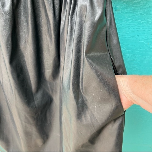 VEGAN LEATHER BABYDOLL MINI DRESS WITH POCKETS SIZE MEDIUM BLACK - Picture 8 of 11